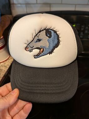 Embroidered Animal Patch Trucker Hat - White & Charcoal